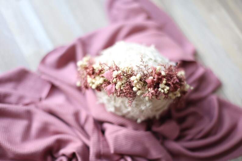 Ione SET dusty vintage mauve purple newborn flower crown tieback and stretch wrap halo photography prop image 5