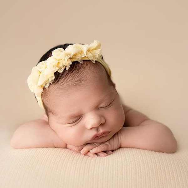 Yara simple chiffon mesh pastel yellow  newborn tieback headband bow