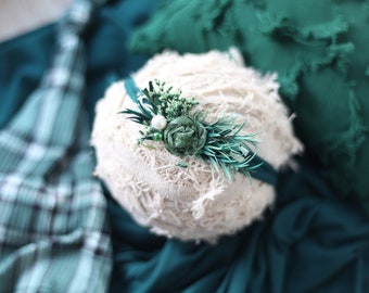 theo emerald green hunter stretch wrap newborn plaid knotted knot sleepy cap newborn hat plaid pillow floral tieback