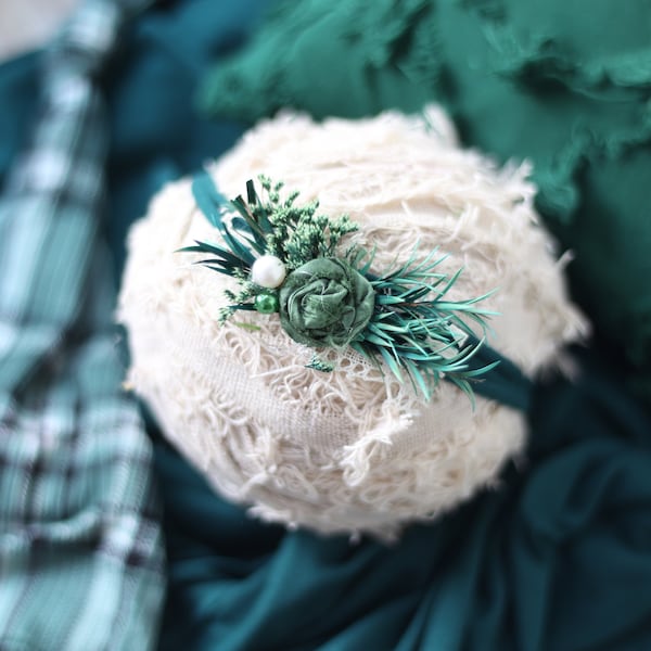 theo emerald green hunter stretch wrap newborn plaid knotted knot sleepy cap newborn hat plaid pillow floral tieback