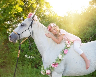 Rosarita warm rose blush roze goud eenhoorn hoorn voor paard pony kroon guirlande bloemenaccessoires