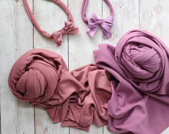 dusk and dawn mauve rose simple bow tieback and stretch wrap posing fabric