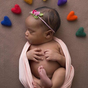 rainbow felted wool hearts newborn photography prop felt heart set image 3