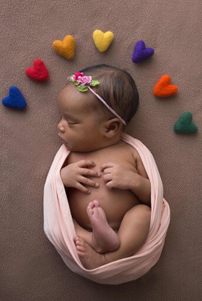 rainbow felted wool hearts newborn photography prop felt heart set image 3