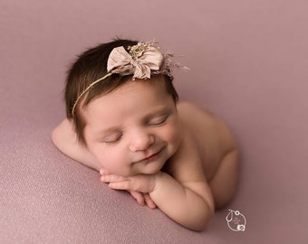Stevie SET boho pampas grass simple chiffon mauve dusty pink rose newborn tieback  jersey baby headband