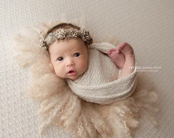 Wren  neutral ivory organic  moss vintage flower crown newborn headband halo photography prop