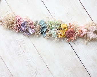 Cherish primary rainbow pastel rainbow flower crown rainbow baby boho greenery tieback newborn flower crown