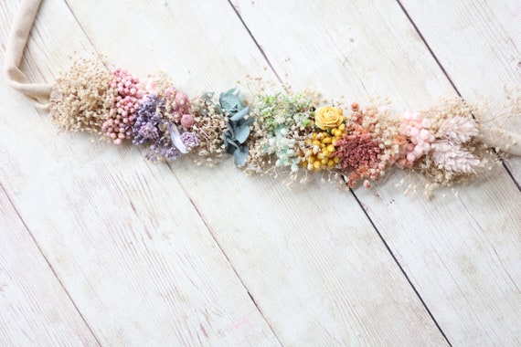 Cherish primary rainbow pastel rainbow flower crown rainbow baby boho greenery tieback newborn flower crown