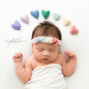 pastel rainbow felted wool hearts newborn photography prop clouds image 7