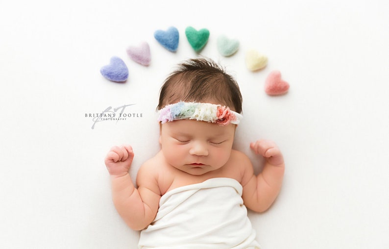 pastel rainbow felted wool hearts newborn photography prop clouds image 7