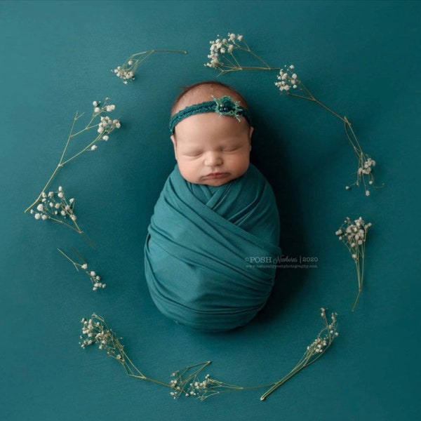 Esmerelda emerald teal green jewel sequin simple bow boho organic flower halo tieback newborn