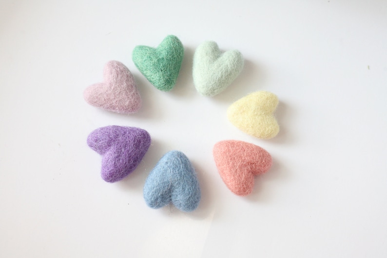 pastel rainbow felted wool hearts newborn photography prop clouds image 8