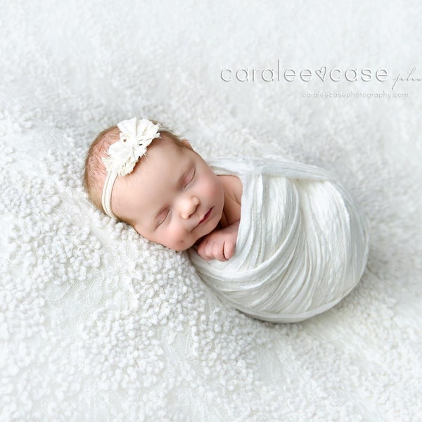 Accessoire de photographie de halo de bandeau pour nouveau-né blanc jasmin en dentelle et noeud de soie
