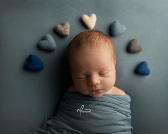 Opie SET grey blue navy felted wool hearts newborn photography prop