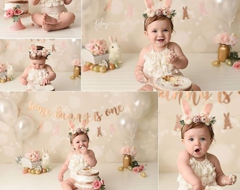 Tatum blush pink lamb&#39;s ear newborn infant bunny rabbit ears pastel greenery flower crown floral headband easter spring prop