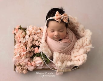 Apricot peach velvet bow newborn headband tieback halo
