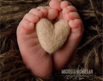 single khaki tan felted wool hearts heart neutral newborn photography prop