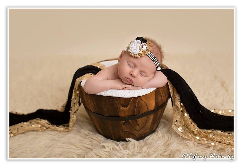 Good As Gold black white and gold polka dot and stripe headband bow