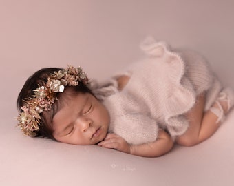 Eletha rose gold glitter pearl newborn flower crown tieback headband dried floral wreath photography prop