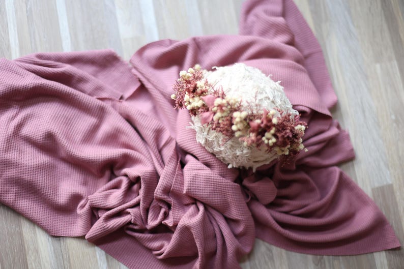 Ione SET dusty vintage mauve purple newborn flower crown tieback and stretch wrap halo photography prop image 6