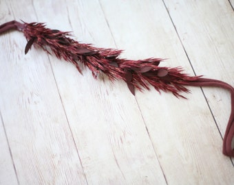 Syrah dried burgundy wine pampas grass boho newborn flower crown dried flower halo tieback headband