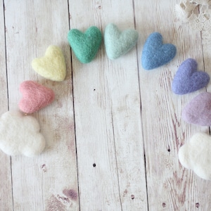 pastel rainbow felted wool hearts newborn photography prop clouds