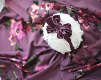 ready to ship SET plum mauve newborn photo prop floral stretch wrap and velvet bow