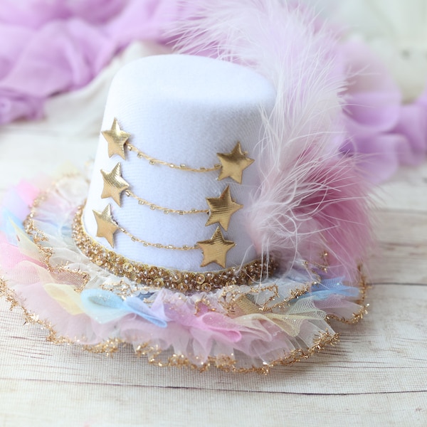 pastel rainbow gold white mini circus top hat newborn sitter photography prop