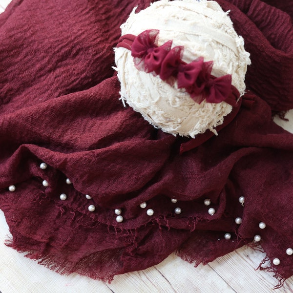 set burgundy pearl stretch wrap tulle simple chiffon bow lace tieback headband
