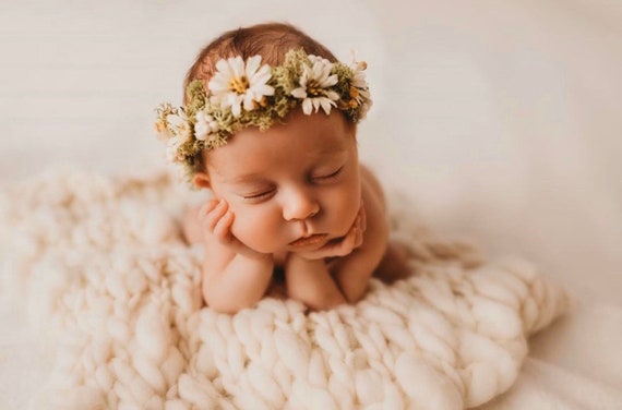 Pastel Rainbow Shabby Headband, Rainbow Baby Head Band, Mini Flower Girls  Hair Bow, Newborn Infant Girl Headband, Baby Beads, Baby Gift 