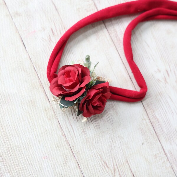 Kate red newborn tieback flower crown headband bow