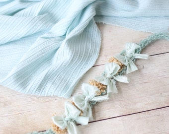 Mint aqua simple silk bow newborn tieback and or stretch wrap posing fabric sweater knit