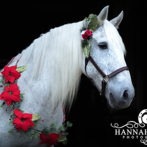 Christmas poinsettia pine holiday horse unicorn garland necklace flowers halter bridle clip