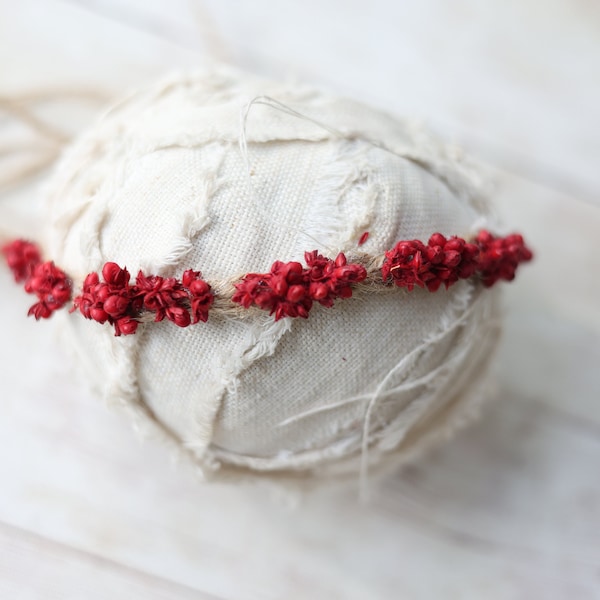 Gail Christmas red dried berries twine newborn flower crown bow headband halo photography prop