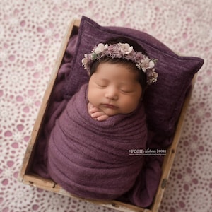 Ezra merino brushed mauve plum stretch newborn knit wrap posing fabric