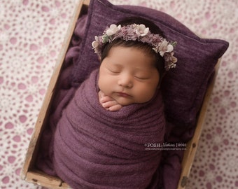 Ezra merino brushed mauve plum stretch newborn knit wrap posing fabric