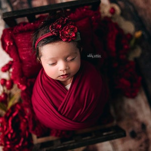 Bella Flora Band vintage deep red crimson burgundy silk rose dainty delicate newborn flower crown organic jersey headband halo