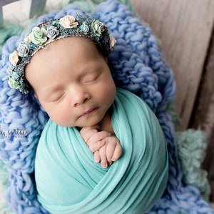 Oceanview  SET aqua blue stretch wrap prop for newborn photography session tieback newborn flower crown headband