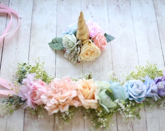 pastel rainbow MINI unicorn horn mane accessory garland for horse pony clip