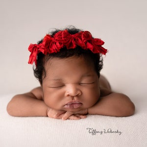 Cordelia red silk multiple bow newborn tieback headband