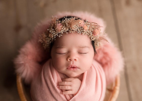 Kensley SET Blush Pink Mauve Stretch Sweater Knit Wrap and Boho Pampas Tieback Newborn Flower Crown Etsy Canada