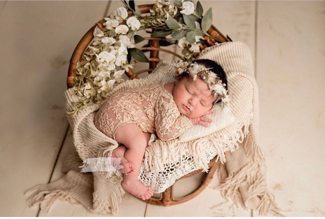 Angelica Cream Ivory Gold Neutral Newborn Flower Crown Christmas Winter