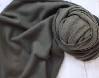 ready to ship SET olive army green merino knit stretch wrap with macrame boho tieback headband beanbag posing fabric