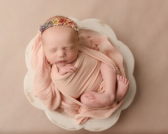 Sundae pastel rainbow rosette tieback rainbow baby newborn flower crown