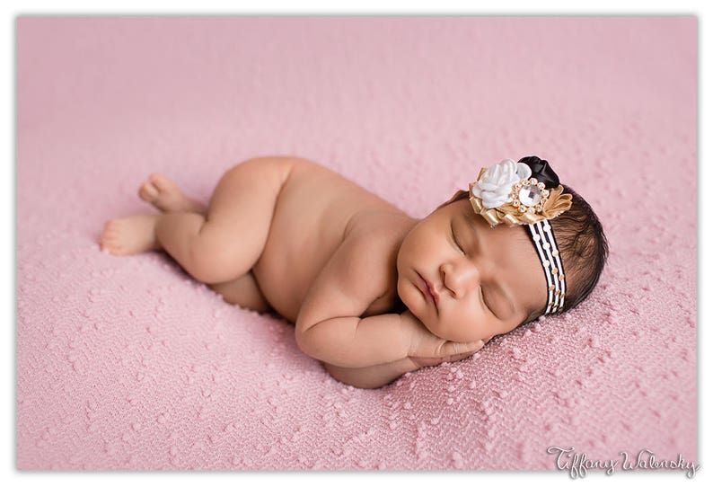 Good As Gold black white and gold polka dot and stripe headband bow