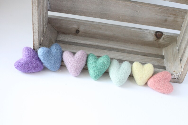 pastel rainbow felted wool hearts newborn photography prop clouds image 9