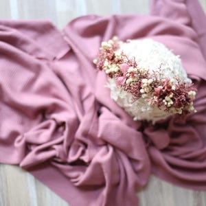 Ione SET dusty vintage mauve purple newborn flower crown tieback and stretch wrap halo photography prop image 3