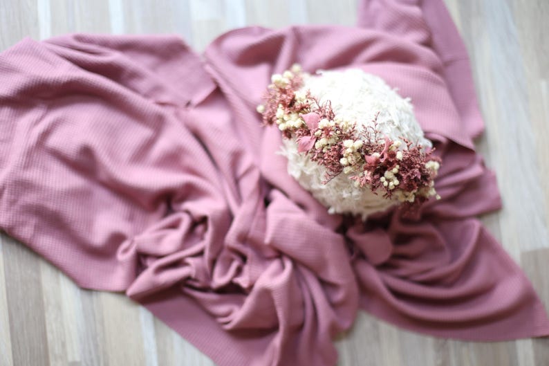 Ione SET dusty vintage mauve purple newborn flower crown tieback and stretch wrap halo photography prop image 3