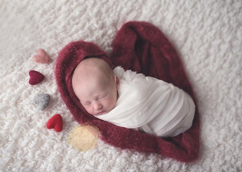 Single ivory felted wool hearts heart newborn photography prop image 8