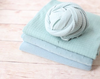 ready to ship SET wrap stack aqua sky blue mint newborn stretch swaddle